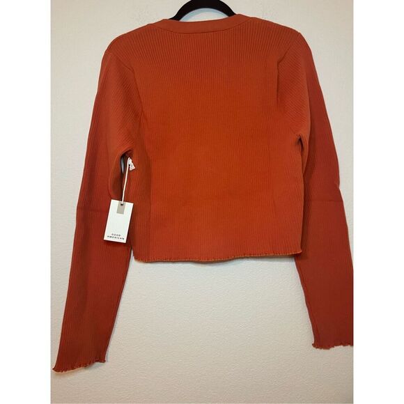 NWT Good American Lettuce Edge Cardigan in Burnt Orange - Picture 8 of 8